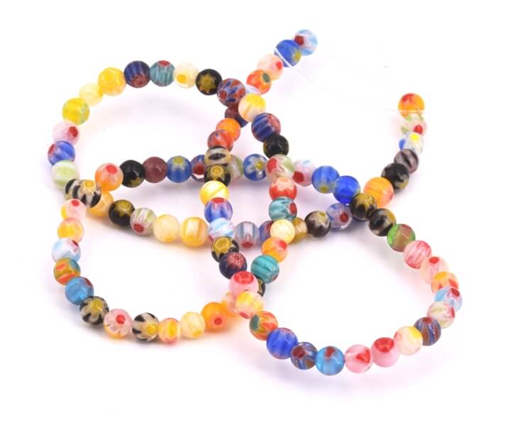 Achat Millefiori perles rondes multicolores 4mm, fil 35cm (1fil)